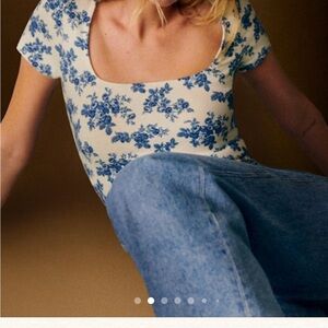 Sezane Amara Shirt in Fiori Blue Print Size M